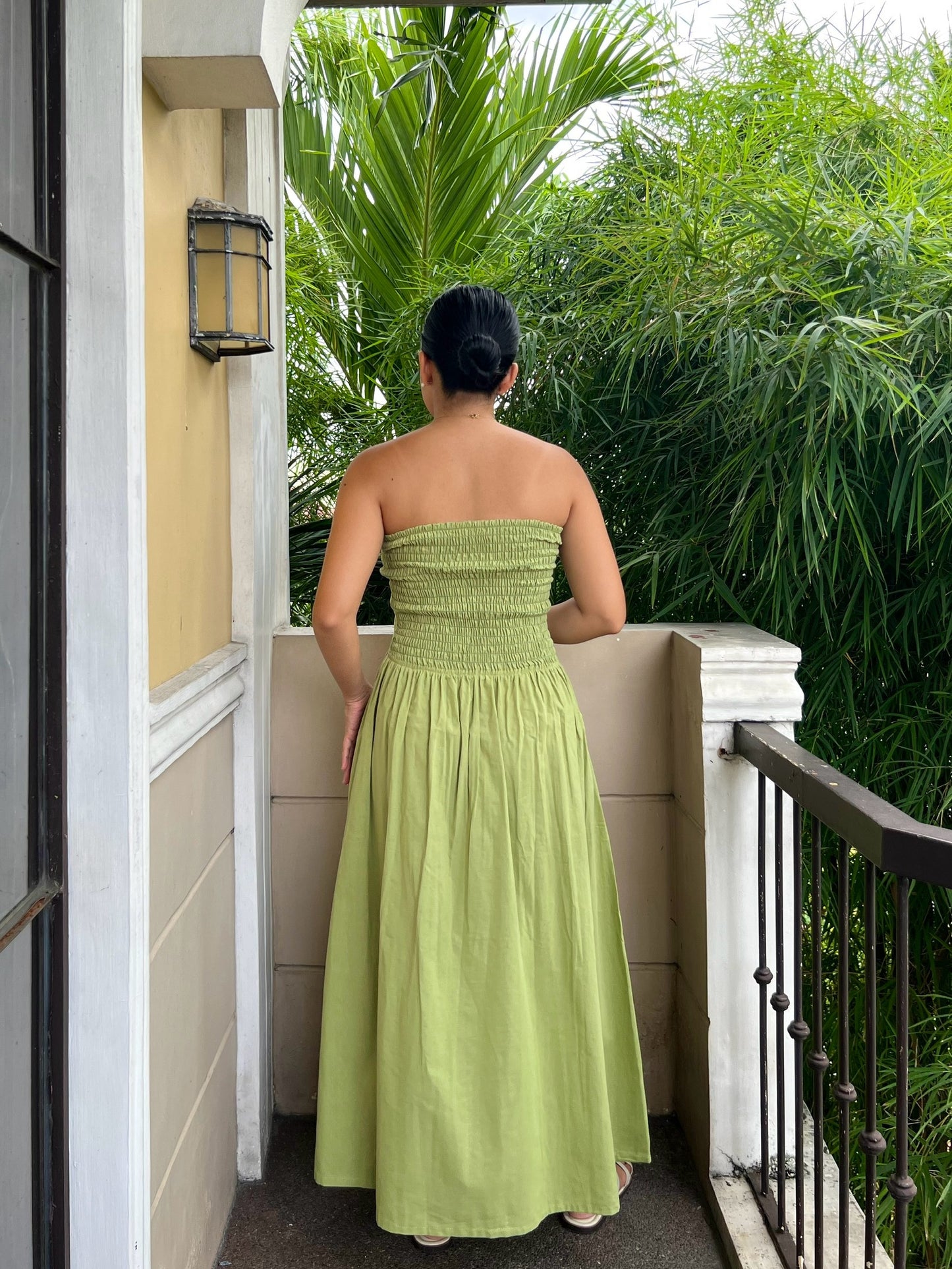 Ivory Dress in Apple Green