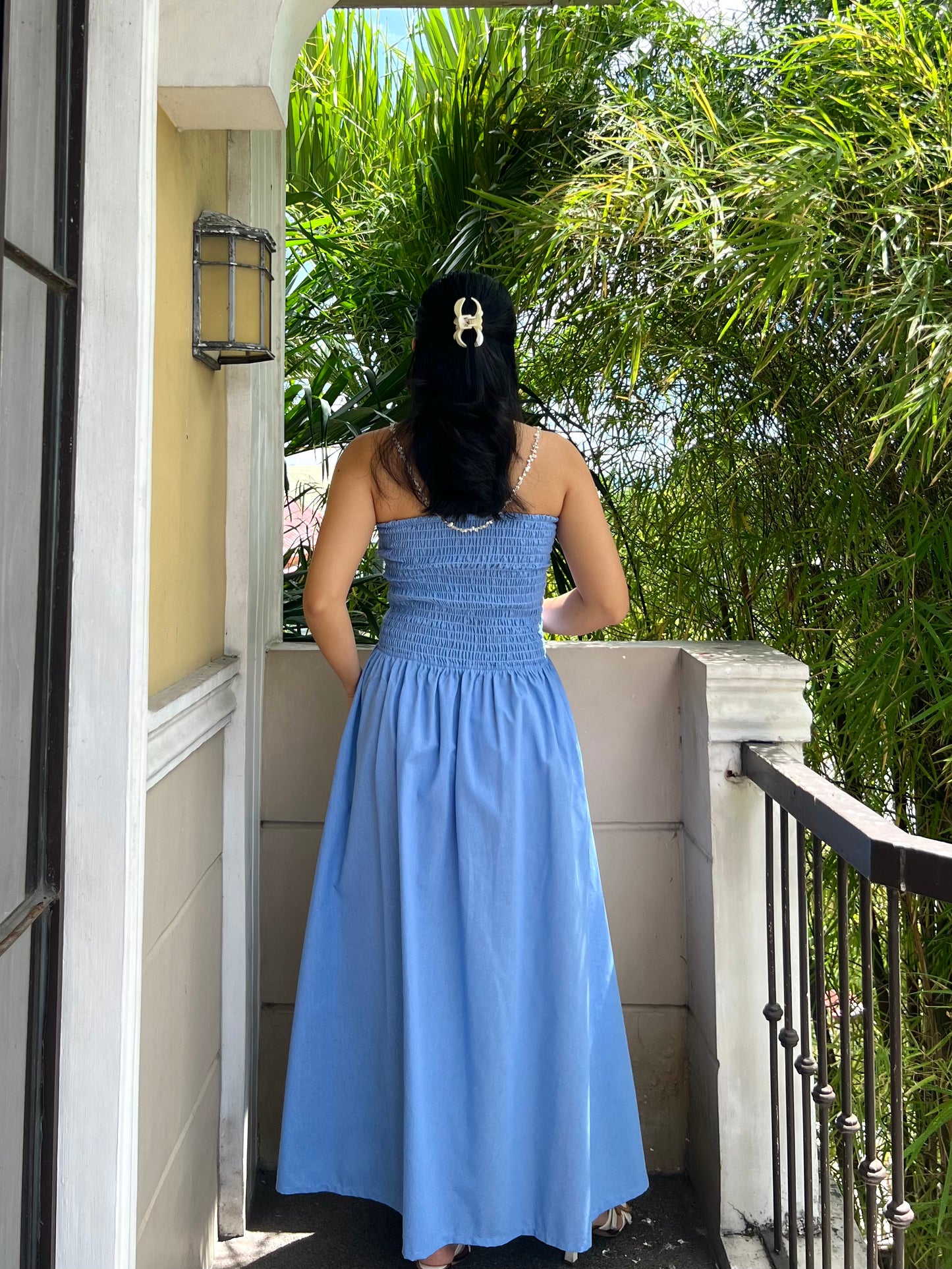 Ivory Dress in Cornflower Blue