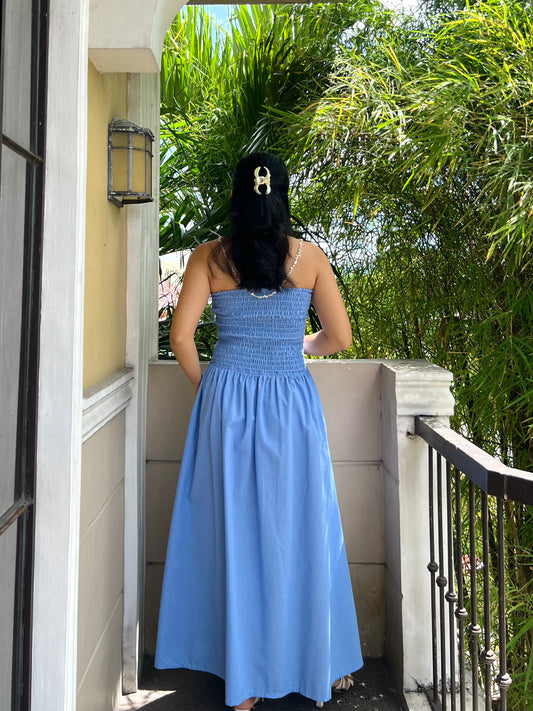 Ivory Dress in Cornflower Blue