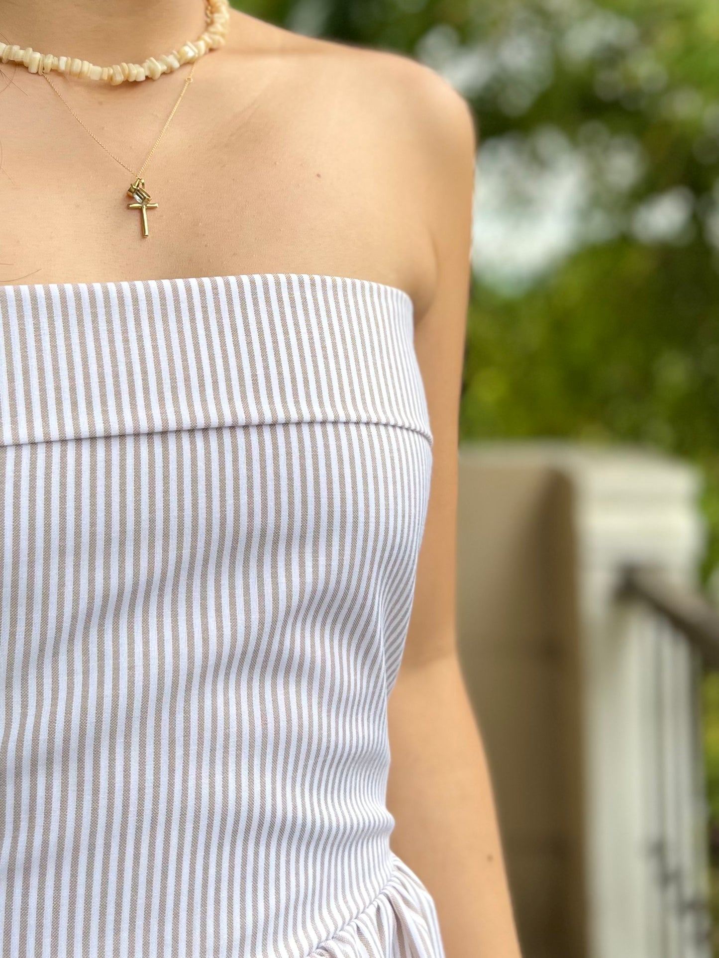 Ivory Dress in Stripes 021