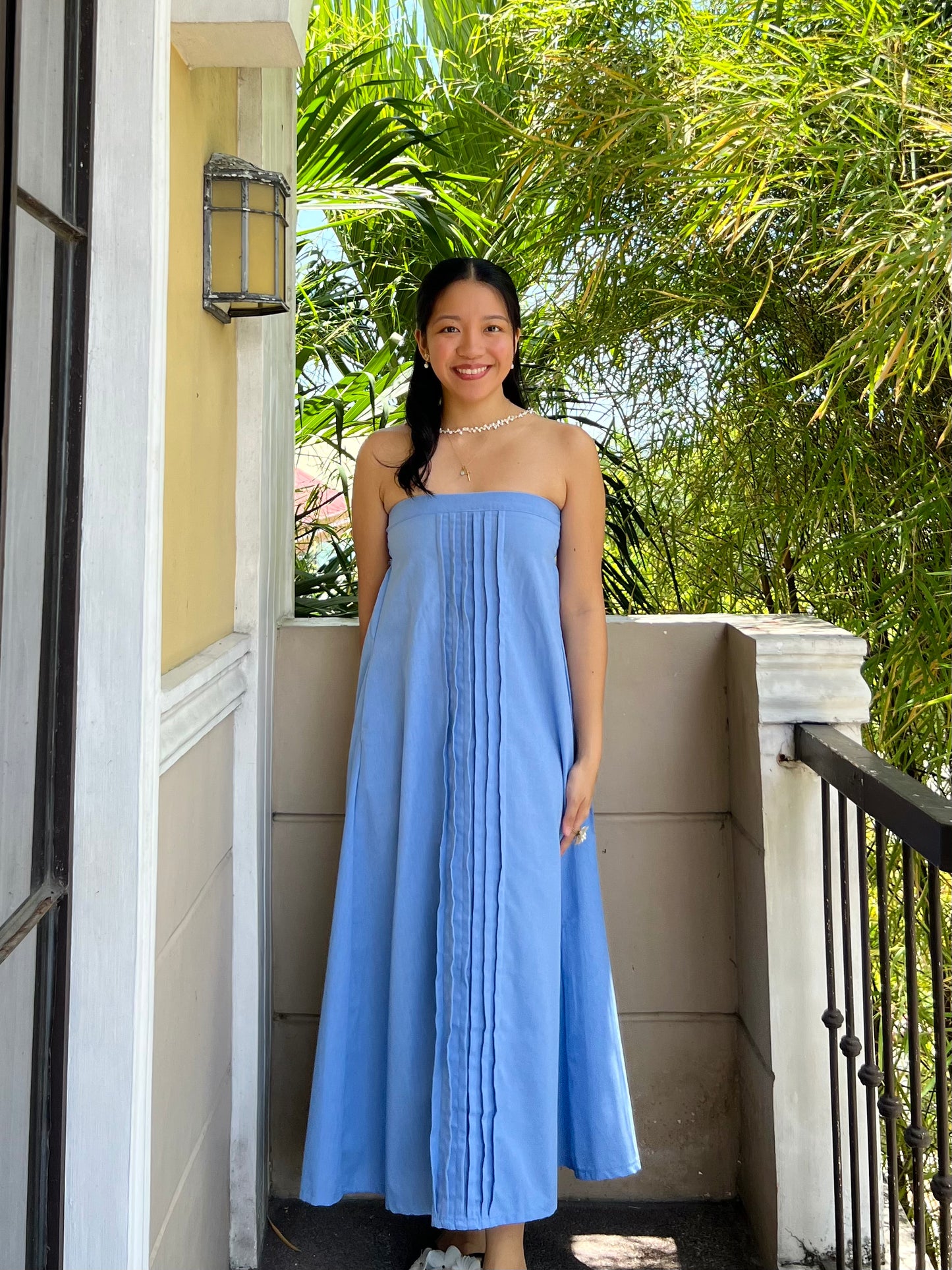 Lime Dress in Cornflower Blue
