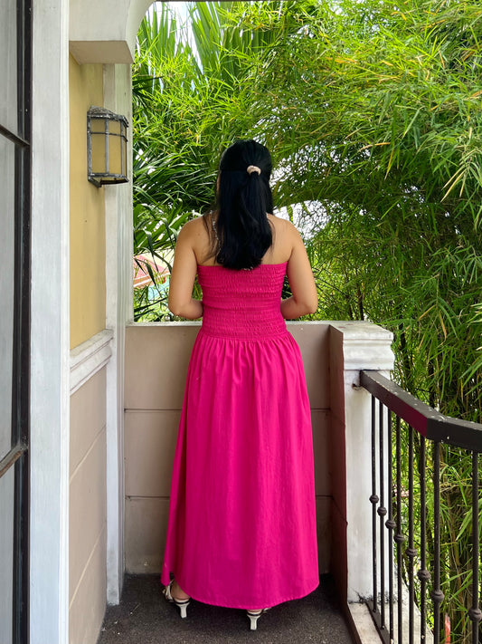 Ivory Dress in Deep Pink