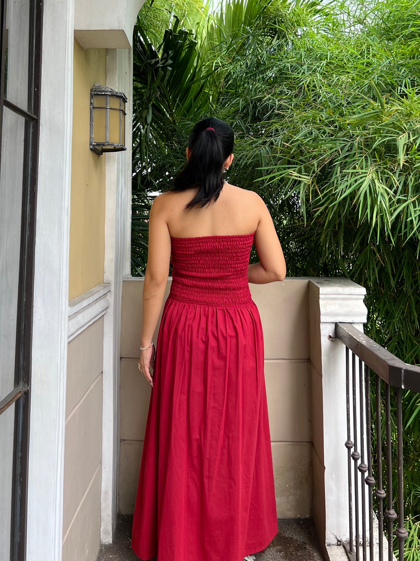 Ivory Dress in Berry Red