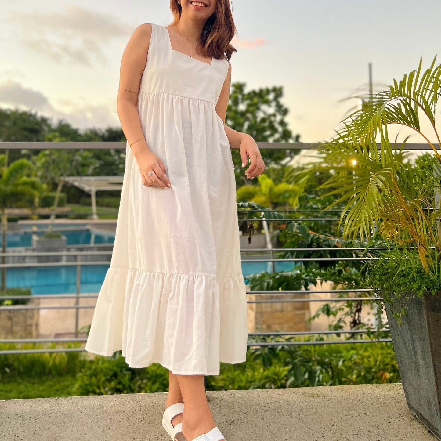 Maxim Dress in White with Lining