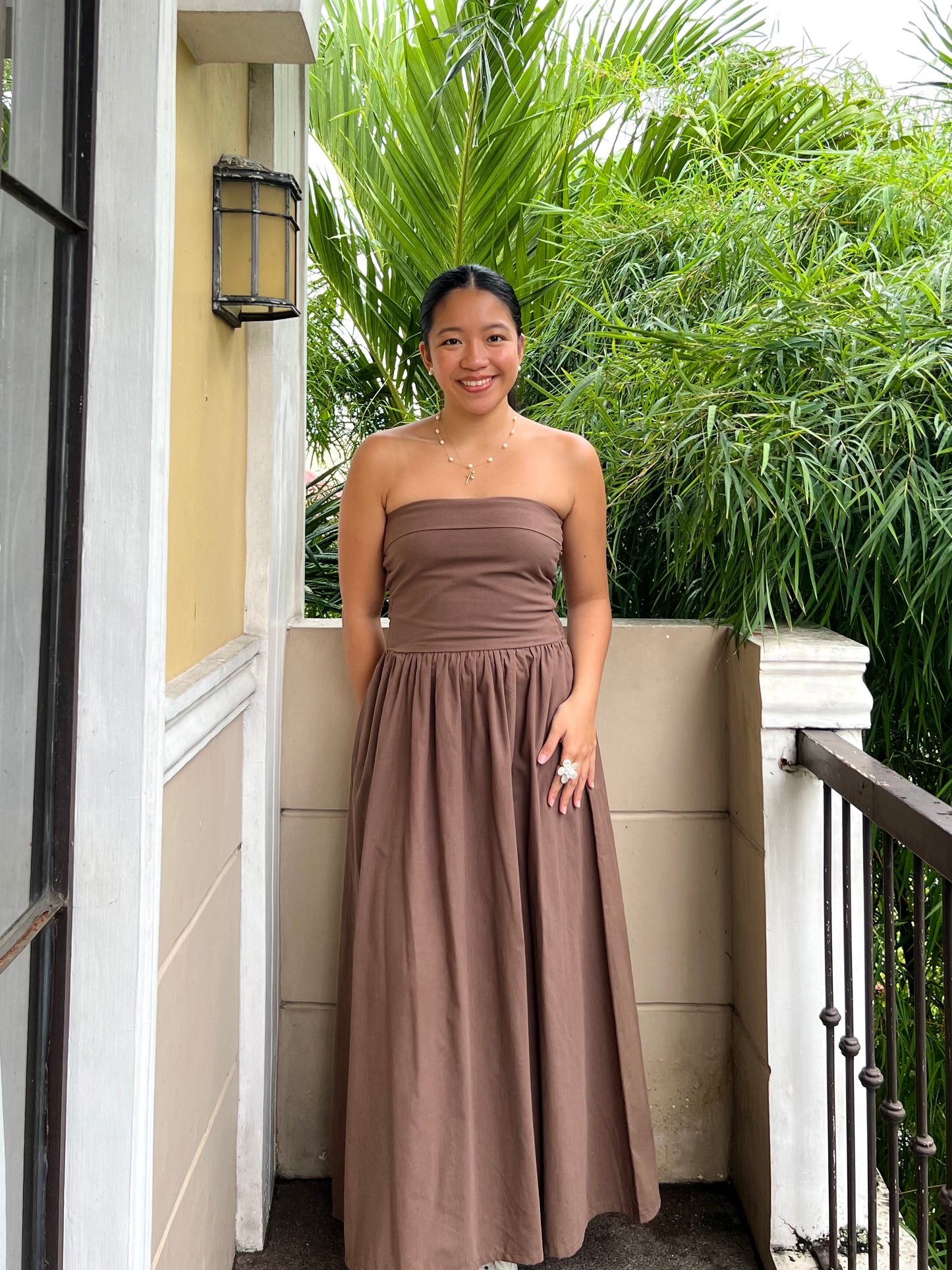 Ivory Dress in Dark Brown