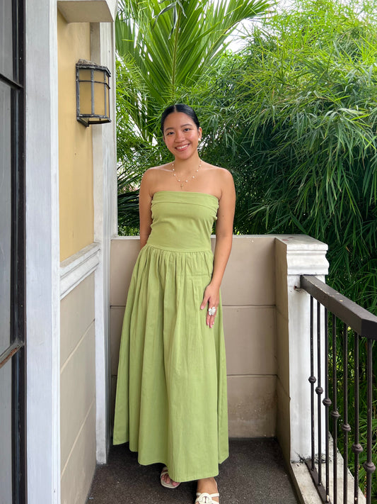 Ivory Dress in Apple Green