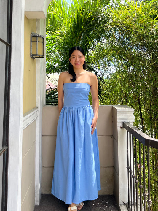 Ivory Dress in Cornflower Blue