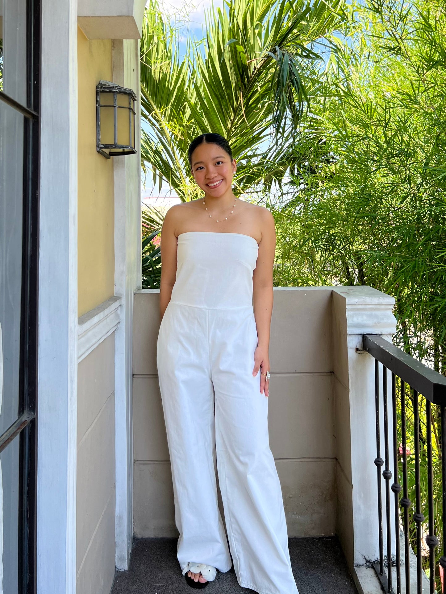 Palazzo Jumpsuit in White with Lining