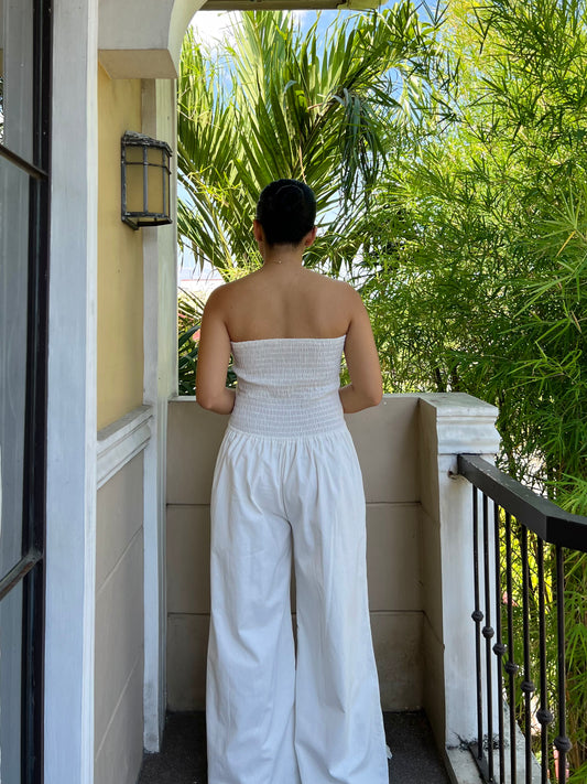 Palazzo Jumpsuit in White with Lining