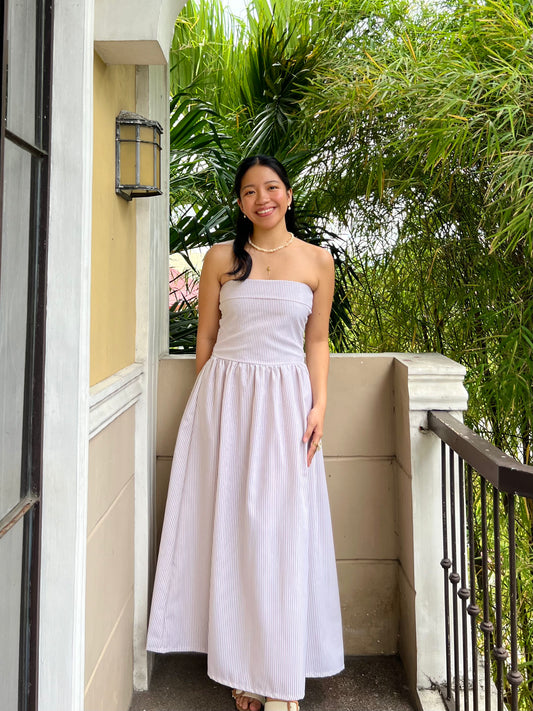 Ivory Dress in Stripes 021