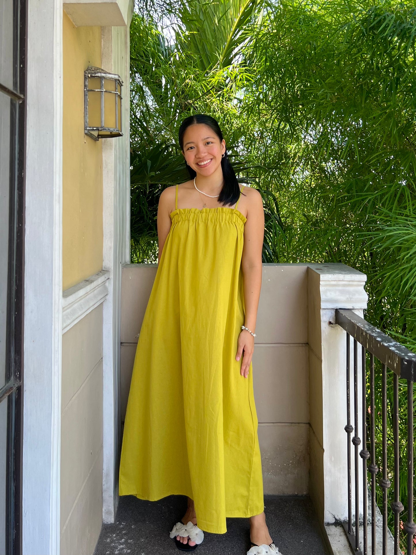 Mykonos Dress in Olive Yellow