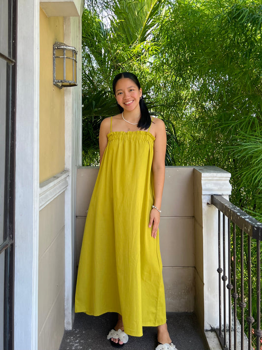 Mykonos Dress in Olive Yellow
