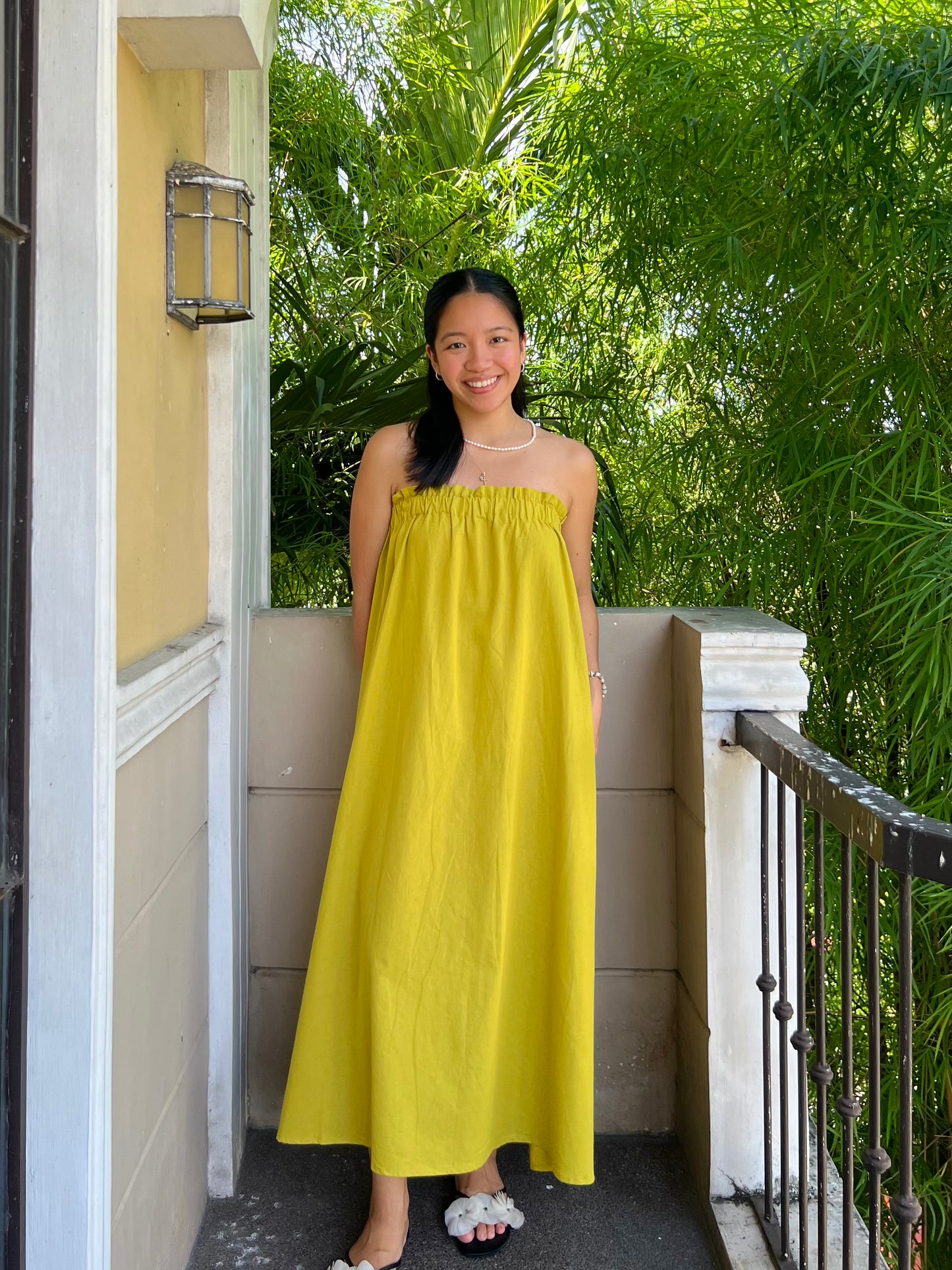 Mykonos Dress in Olive Yellow