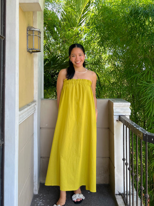 Mykonos Dress in Olive Yellow