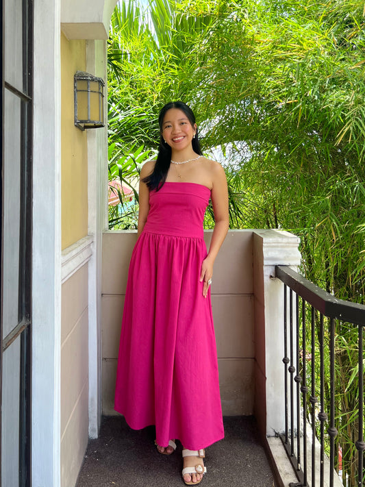 Ivory Dress in Deep Pink