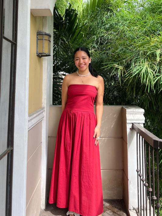 Ivory Dress in Berry Red