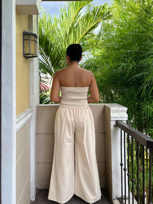 Palazzo Jumpsuit in Cream with Lining