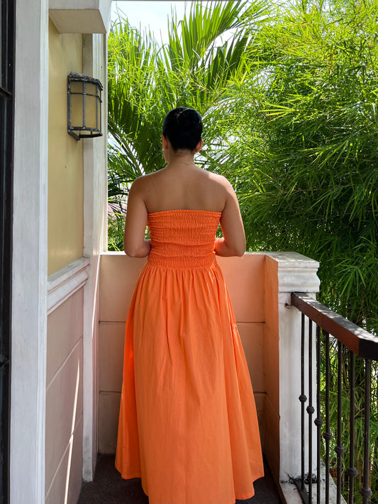 Ivory Dress in Tangerine