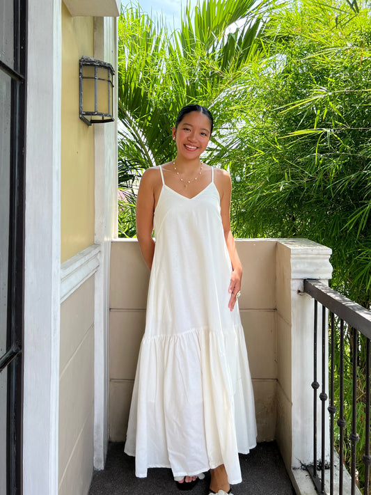 Elysees Dress in White with Lining