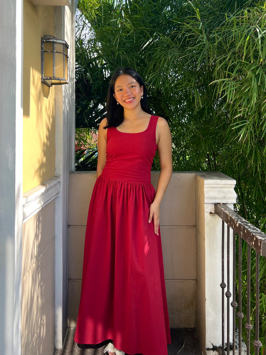 Oxford Dress in Berry Red