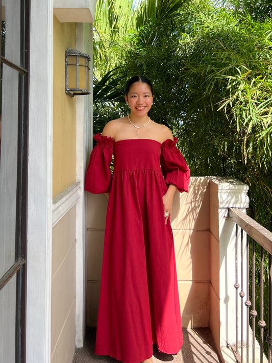 Esther Dress in Berry Red